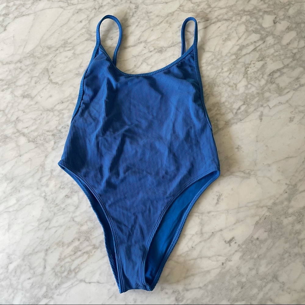 Frankies One Piece Blue Ribbed Swimsuit (Medium)